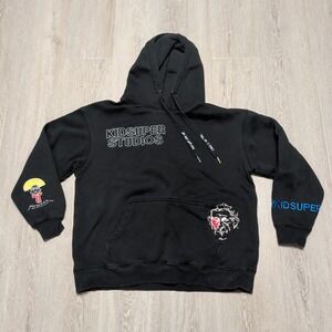 KidSuper Studios Hoodie Mens Medium Black Excellent Embroidered Art Streetwear